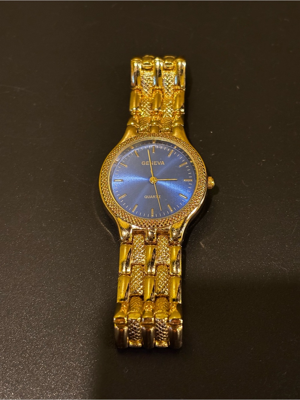 Geneva Gold Bracelet Watch with Blue Dial